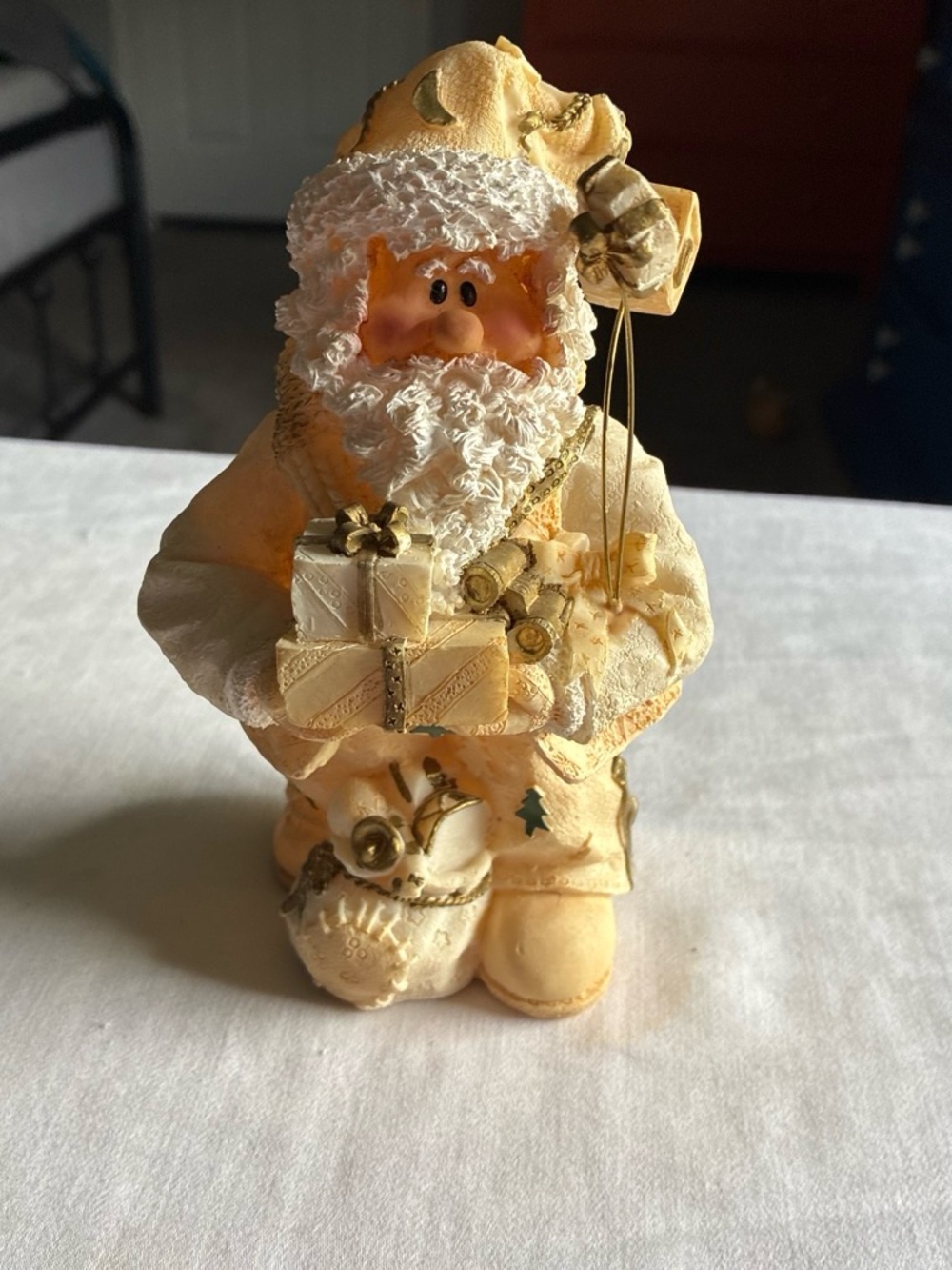Cream and Gold Santa Figurine Holiday Accent Décor